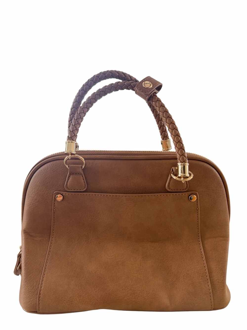 Madison West Taupe Brown Braided Handle Satchel